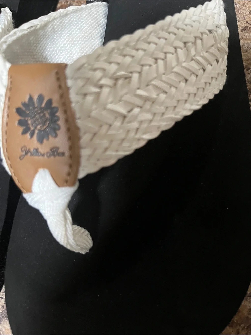 Yellow Box White Braided Thong Sandals with Tan Accent new size 6  1/2 - Picture 2 of 7
